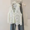 Foto Real de Ropa para Mujer de Tallas Grandes: Nuevo Diseño de Alta Gama Estilo Coreano con Camiseta y Chaleco de Ganchillo Floral Hueco de Dos Piezas