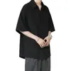 Nova Camisa Casual Masculina de Manga Curta de Verão de Alta Qualidade Japonesa Cor Sólida Solta Tamanho Grande Camisas Masculinas com Golas Caídas