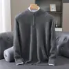 Suéter de punto de imitación de visón para hombre, color liso, con cremallera y cuello medio alto, para otoño e invierno, top de punto para usar como capa base, venta al por mayor transfronteriza