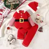 Conjunto de Tres Piezas para Niños Elfo Verde Polar Grueso Rayado con Parches Manga Larga Unisex Bebé Niño Pequeño Conjunto de Navidad