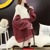 Nuevo suéter casual versátil de otoño e invierno con bloques de color, longitud media, estilo perezoso, versión coreana, tejido holgado extragrande con capucha para mujer