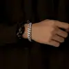 Pulsera de Plata de Ley S925 con Moissanita para Hombres y Mujeres, Plana Única, Elegante, Simple, Estilo Coreano, Audaz, Gruesa, Unisex, Estilo Cubano
