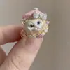 Linguagem Estelar do Gato Chapéu Rosa Anel de Gatinho Fofo e Doce Estilo Ins Design de Nicho de Alta Qualidade Anel Versátil