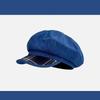 Estilo Japonês Retro Xadrez Padrão Costura Aba Denim Azul Octogonal Boné Feminino Casual All-match Boina Mostrada Rosto Na Moda