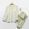 Pijama Feminino Estilo Japonês Simples Gola Redonda Manga Longa Calça Longa Conjunto Fino Adequado para Roupa de Casa Conjunto