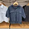 Blusa Feminina de Linho Francês Gola Meio Aberta Corte Reto Manga Curta 26 Novo Estilo Primavera/Verão Confortável Respirável Top 484256