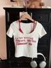 260g Hombre Algodón Spice Girl Letra Estampada Camiseta Falsa de Dos Piezas para Mujer Verano Puro Ajustado Manga Corta Top con Almohadilla en el Pecho