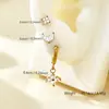 Moda Coreana Pendientes de Acero Inoxidable Sencillos de Trébol de Cuatro Hojas con Diamantes Chapados en Oro de 18 Quilates Estilo Fresco Elegante Pendientes para Mujer