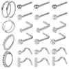 Conjunto de 23 peças de piercing no nariz, conjunto de unhas combinadas transfronteiriças, acessórios para perfuração do corpo humano, joias de aço inoxidável para unhas do nariz em estoque