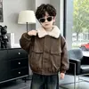 Chaqueta de Cuero con Felpa para Niños Otoño Invierno Nuevo Estilo Top Fresco para Niños Chaqueta de Cuero Espesa de Piel de Conejo para Bebé Niño