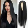 Peluca de moda europea y americana transfronteriza, cabello largo y liso con raya en medio, peluca de fibra sintética de alta temperatura, cabello liso negro