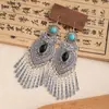 Nuevos Pendientes Largos con Borlas Turquesas Estilo Bohemio Nuevos Pendientes Estilo Chino Retro Imitación Estilo Étnico Miao
