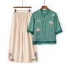 Camisa pequeña con botones chinos para mujer de mediana edad, estilo nacional, vestido de verano, estilo occidental, costuras, cuello redondo, manga corta, camiseta para madre.