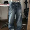 Pantalones de pierna ancha casuales versátiles de moda para mujer, longitud al suelo, diseño americano, remaches, jeans, hombre, Otoño 2026