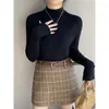 Camiseta Base de Color Sólido con Cuello Medio Alto para Mujer, Suéter de Alta Gama para Primavera y Otoño, Nuevo Estilo 2026, Top de Punto de Manga Larga con Cuello Medio