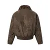 K80 Moda de Rua Americana High-End Neutro Retrô Estampa de Leopardo Design de Jaqueta Acolchoada Jaqueta Curta Larga de Algodão Masculina