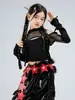 Ropa de Jazz para Niñas, que Muestra el Abdomen, Hombros Descubiertos, Pantalones de Malla de Cuero Conjunto de Ropa de Baile, Atuendo de Baile Callejero de Jazz para Niñas