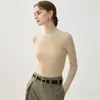 Camiseta básica de cashmere 100% puro sem costura com gola semimédia para mulheres, top interno de tricô quente slim fit para outono e inverno