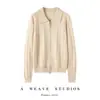 Chaqueta de solapa 100% cachemira con patrón trenzado, 100% cachemira pura, doble cremallera, color liso, manga larga, cuello polo, cárdigan de corte holgado