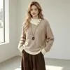 Nuevo Suéter de Bloques de Color con Cuello Estilo Perezoso Otoño/Invierno Europeo y Americano para Mujer, Suéter de Punto Versátil, Top Básico Adelgazante