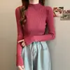 Suéter de punto de manga larga ajustado con cuello medio alto fino de primavera y otoño, suéter interior corto ajustado de otoño e invierno, camisa de fondo para mujer