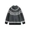 Yidao Vintage 2026 Otoño Nuevo Estilo Americano Jacquard Fair Isle Holgado Relajado Cremallera Cárdigan Suéter Chaqueta
