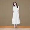 Vestido camisero blanco de cuello en V para ir al trabajo para mujer, nuevo de verano 2023, elegante, de longitud media, falda adelgazante