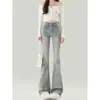 Jeans acampanados de tiro alto azules para mujer, nuevo estilo primavera-verano 2026, pantalones de campana sexys ajustados elásticos