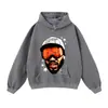 Moletom 420g Estrela do Basquete Estampa Cabeça Grande Marca de Moda de Rua Moletom com Capuz Desgastado Outono e Inverno Moletom com Capuz Peso Pesado Masculino