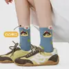 86111 Calcetines Nuevos Primavera/Verano Zhejiang Calcetines de Dibujos Animados Coreanos de Moda Estilo Ins Calcetines para Mujer Sin Costuras de Media Pantorrilla Lindos Calcetines de Algodón