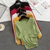 Suéter Camada Base Feminino para Outono e Inverno 2024, Novo Malha Versátil de Gola V Slim Fit Manga Longa