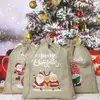 Saco de Presente de Juta de Natal Grande Saco do Papai Noel Reutilizável Embalagem de Presente de Feriado Bolsa com Cordão
