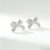 Pendientes de Plata de Ley 925 Serie Lazo con Incrustación Completa y Diseño de Puntada, Decoración de Pendientes de Plata con Circonita de Alta Retención de Color