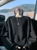 Moletom de gola redonda com mangas compridas para outono para homens, top desconstruído, jaqueta, camiseta, cor sólida, caimento solto, estilo americano, marca da moda, peso pesado