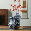 Pintura sobre Seda Jingdezhen Jade Antiguo Cong Porcelana Azul y Blanco Jarrón Porcelana Cuadrado Exterior Cuadrado Interior Redondo Flor China Jarrón Antiguo