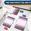 Juego de alfombrillas de baño de cachemir sintético a rayas degradadas, que incluye una alfombrilla de baño, una alfombrilla para el suelo del baño y una alfombrilla de entrada, todas ellas absorbentes, antideslizantes, resistentes a las manchas y fáciles de limpiar