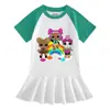 Verão 2023 Nova Roupa Infantil Desenho Animado Manga Curta Vestido de Menina Fino Bebê Estiloso Vestido Plissado Moderno