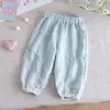 Pantalones de Verano para Niñas con Lazo Bordado Anti-Mosquitos de Algodón con Encaje Estilo Linterna Cómodos Transpirables Elegantes Largos para Bebés Niñas