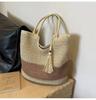 Bolsa Grande Tejida a Mano, Bolso de Hombro con Borlas de Dos Tonos para Mujer, Bolso Diario para el Trabajo, Bolsa de Compras, Bolso de Playa para Vacaciones