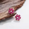 Pendientes Pequeños y Exquisitos de Corindón Rojo Fresco, Flor de Espinela Orquídea, Moda de Lujo Ligero, Pendientes Dulces Versátiles para Niñas