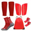 TEMU Juego de Cinco Piezas Calcetines Deportivos de Fondo Gris Calcetines de Fútbol de Tubo Medio Calcetines Antideslizantes con Dispensación de Pegamento Venda Protectora para Piernas Bolsa con Cordón