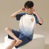 Pijama Masculino 2026 Novo Primavera, Verão e Outono Algodão Puro Desenho Animado Manga Curta Shorts Casual Masculino Roupa de Casa Conjunto Fino