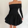 Moda Europea y Americana Transfronteriza de Amazon Vestido Sexy Hombros Descubiertos Otoño e Invierno Fresco y Elegante Ajustado Línea A Corto