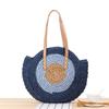Bolso de playa tejido de paja para mujer, para vacaciones, ocio, viajes, verano, sencillo, redondo, con hombro, portátil