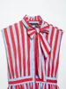 Para Comercio Exterior Transfronterizo Ropa de Mujer al por Mayor Europea y Americana Nueva Moda Elegante Versátil Camisa de Rayas para el Trabajo con Decoración de Lazo