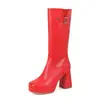 Botas de mujer de comercio exterior europeo y americano 2026, plataforma impermeable, talla 40-50, talla grande, tacón alto, cremallera lateral, hebilla de cinturón, botas de caña alta