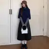Falda de lana floral para mujer, diseño de otoño e invierno, patchwork, línea A, longitud media, cintura alta, fluida, adelgazante, falda versátil