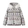 Chaqueta de Plumón Larga para Mujer Estilo Fair Isle con Cuello de Piel, Cálida y Versátil 10808