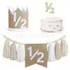 Accesorios para Fotos de Medio Cumpleaños de Bebé de 6 Meses Topper para Pastel de Fiesta de Cumpleaños de 6 Meses Pancarta de Medio Cumpleaños de Bebé