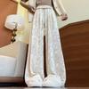Pantalones Anchos de Terciopelo Dorado para Mujer, 40-150 kg, con Cordón, Corte Ajustado Estrecho, Efecto Caído, Pantalones Casuales Largos hasta el Suelo
